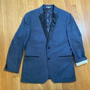 Express Photographer Tuxedo Blazer Blue Black Men 40R Slim Fit Satin Lapel